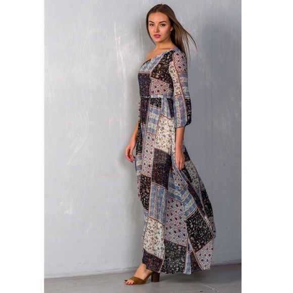 REDUCED TODAY ONLY! One Shoulder Mixed Print Dress - Picture 3 of 6